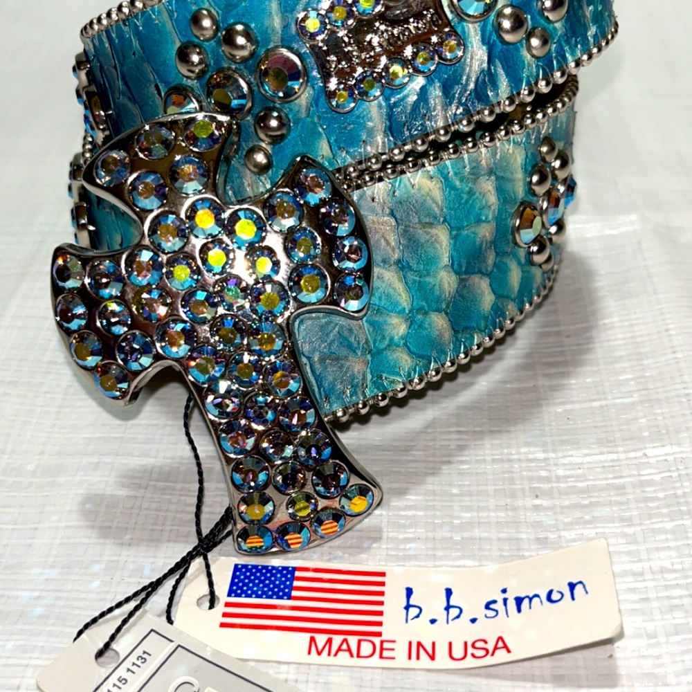 **SOLD** bb Simon Cross Belt Size 32 w/ Swarovski Crystals